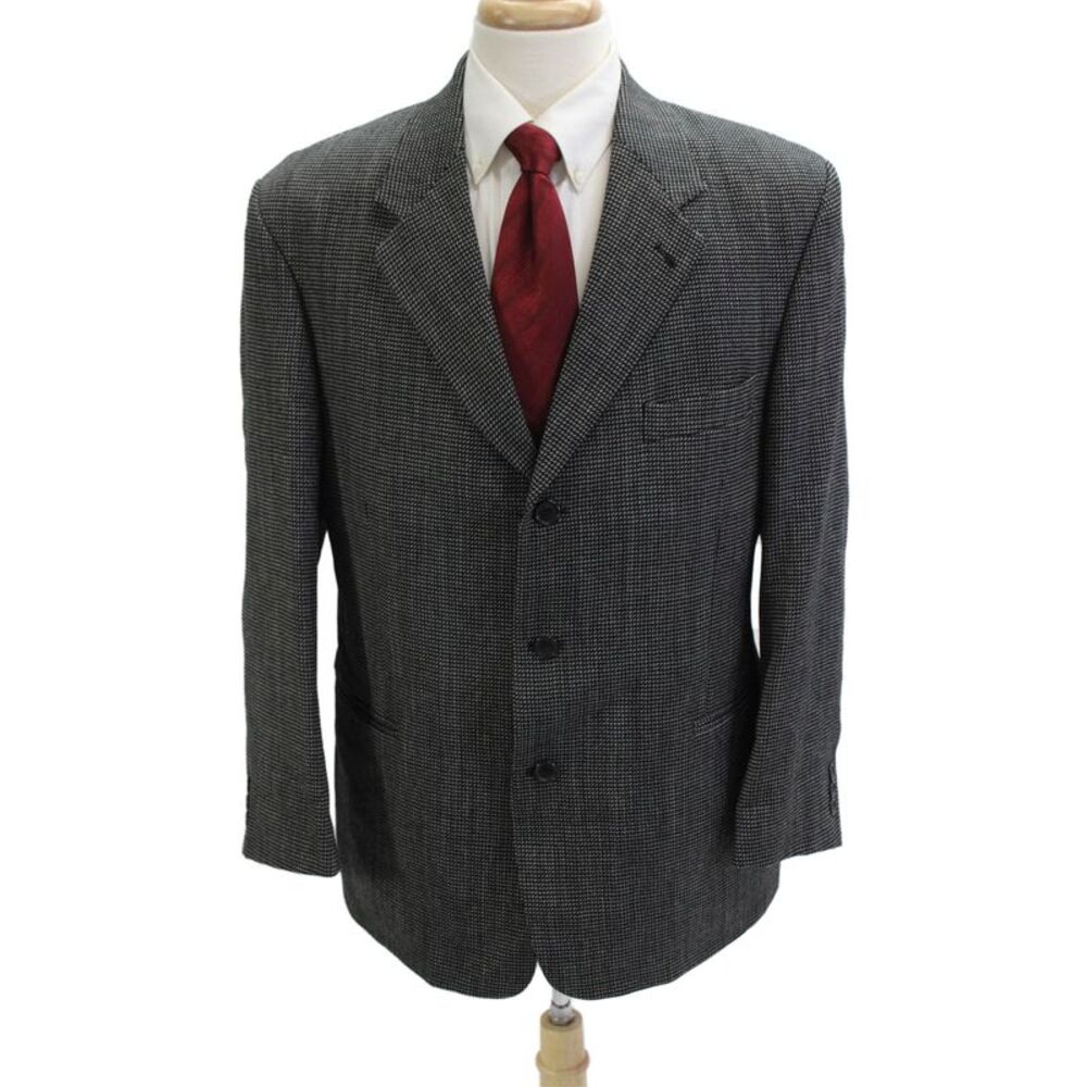 Pierre Cardin Paris Mens Wool Check Suit Jacket Dark Gray Size 42